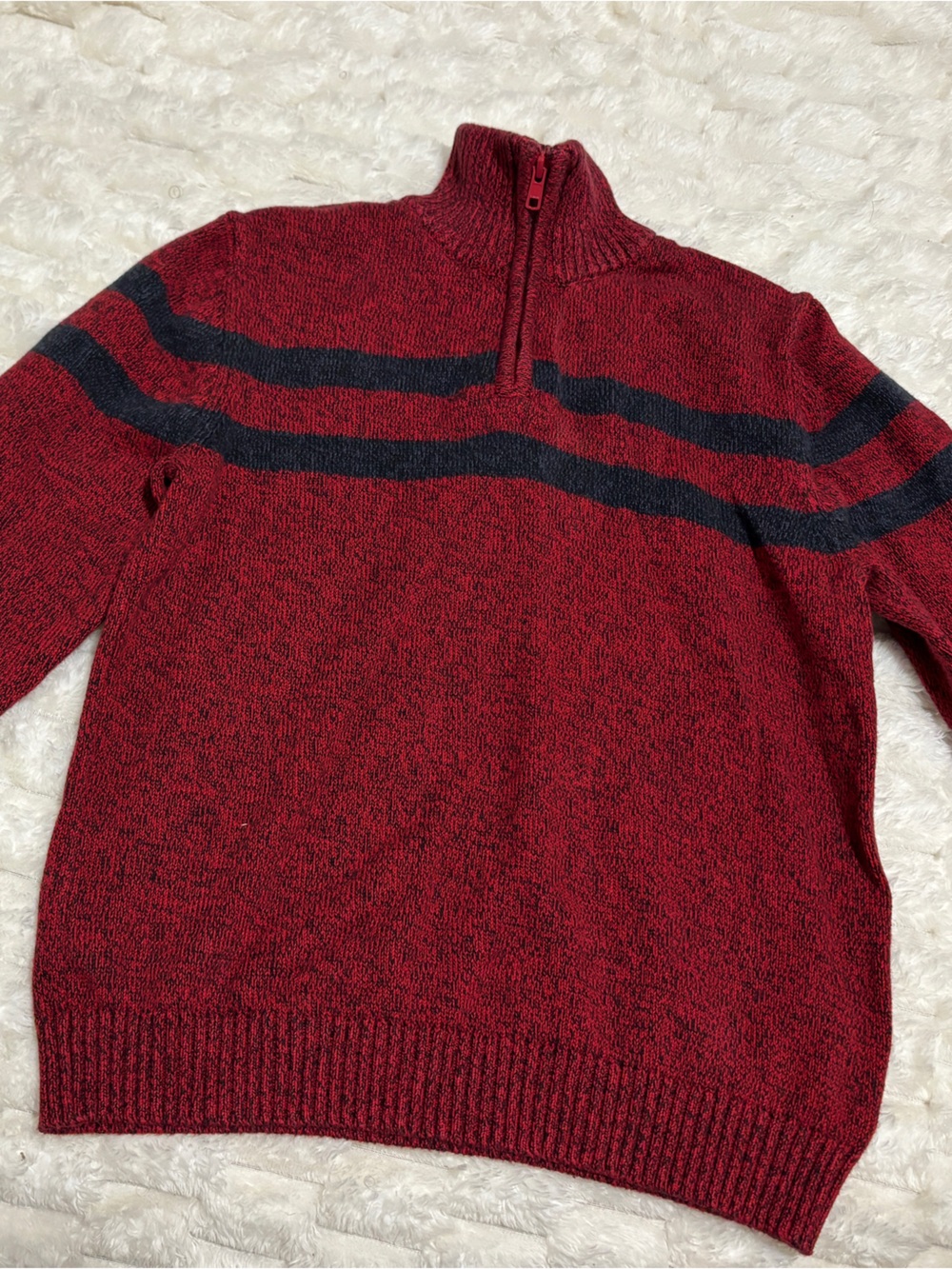 Izod Red Half-Zip Sweater with Navy Stripes